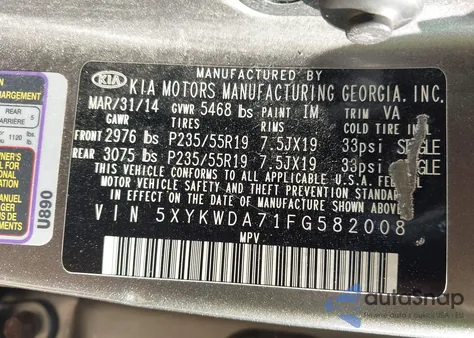 2015 Kia Sorento Limited V6 из США, поврежденный, VIN 5XYKWDA71FG582008